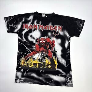 Vintage 90s Iron Maiden Number Of The Beast AOP Band T Shirt Metal CCI L Euro
